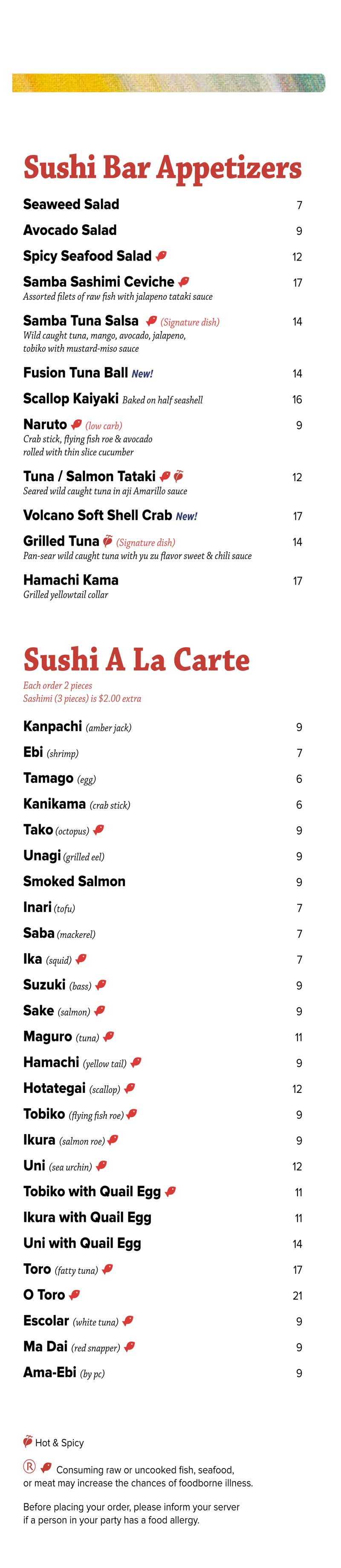 Samba Steak & Sushi Menu