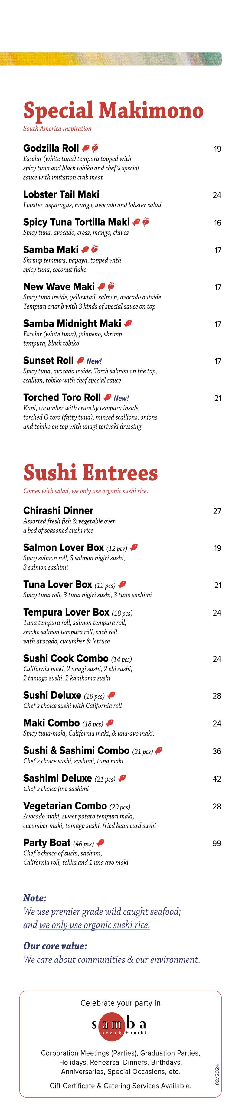 Samba Steak & Sushi Menu